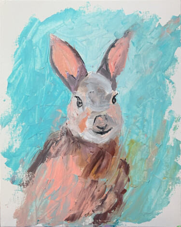 绘画 标题为“Pink rabbit.” 由Vita Schagen, 原创艺术品, 油 安装在纸板上