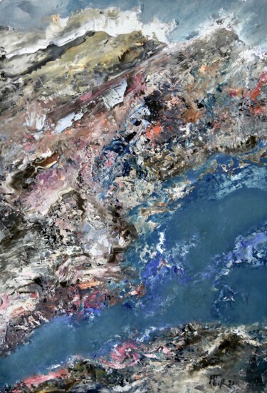 Terra Incognita II Peinture intitulée "Terra Incognita II" par Roche Marie T., Œuvre d'art originale, Encre Monté sur Carton
