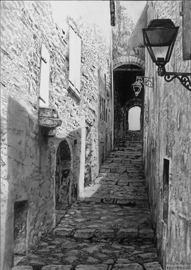 Vieille Rue Dix Tekening getiteld "Vieille Rue Dix" door Franzart, Origineel Kunstwerk, Potlood