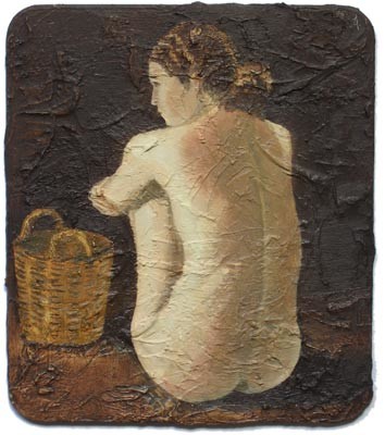 Painting titled "Nude with Basket" by Andrei Overweel, Original Artwork, Oil
