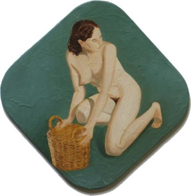 Painting titled "Nude with Basket Kn…" by Andrei Overweel, Original Artwork, Oil