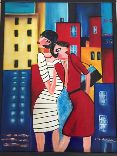 Peinture intitulée "Les parisiennes" par Claudie Thedevuide, Œuvre d'art originale, Huile