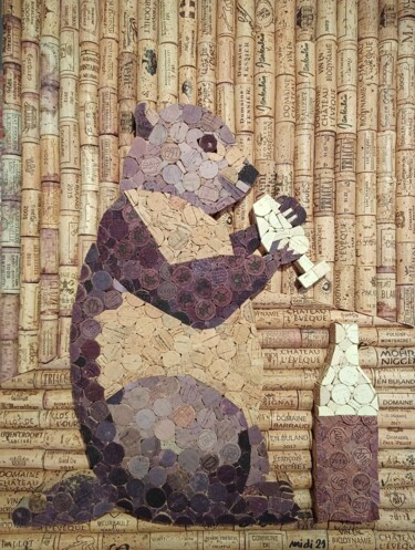 Collages titled "Marmotte à l'apéro" by Michel Divorne, Original Artwork, Collages