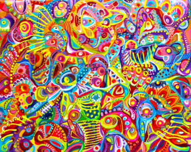 239. Pretty butterfly sitting on a scarlet rose hidden... Peinture intitulée "239. Pretty butterf…" par Veera Zukova, Œuvre d'art originale, Acrylique Monté sur Châssis en bois