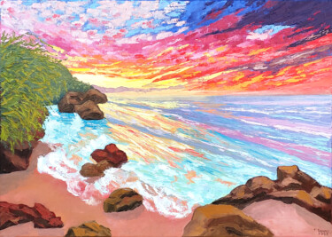 A surf at sunset "A surf at sunset" başlıklı Tablo Tetiana Teresh tarafından, Orijinal sanat, Petrol
