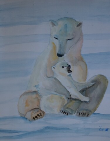 Painting titled "OURSES POLAIRES 4" by Isabelle Zwang, Original Artwork, Watercolor