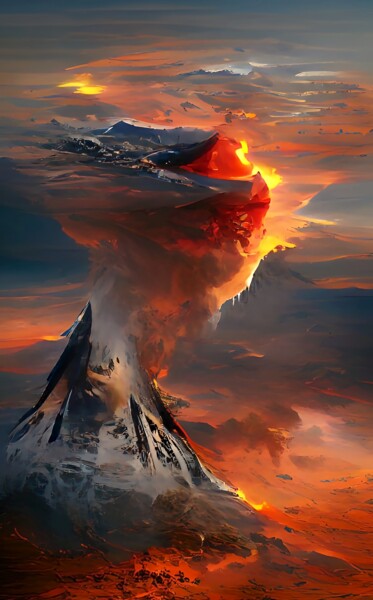 数字艺术 标题为“Erupting volcano” 由Mahesh Tolani, 原创艺术品, 数字油画