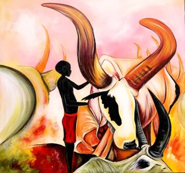 「The young herdsman」というタイトルの絵画 Kevin Jjagweによって, オリジナルのアートワーク, アクリル