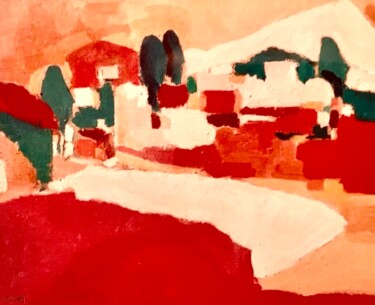 Peinture intitulée "Paysage de Provence" par Dominique Corti, Œuvre d'art originale, Huile Monté sur artwork_cat.