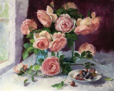 The Austin Roses #4 Painting titled "The Austin Roses #4" by Ling Strube, Original Artwork, Oil