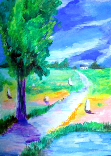 Peinture intitulée "au bout du chemin" par Ludovic Catry, Œuvre d'art originale, Huile