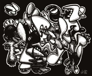 + Laurent Guillot (Le Fezan) - grouillis Painting titled "+ Laurent Guillot (…" by Frob, Original Artwork, Acrylic Mounted on Wood Stretcher frame