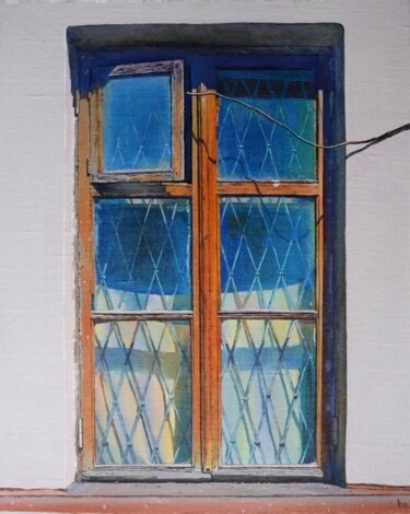 Painting titled "Favorite window" by Eugene Panov, Original Artwork, Oil Mounted on Cardboard