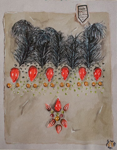 绘画 标题为“Plumes et cabochons” 由Léa Coutureau, 原创艺术品, 水粉