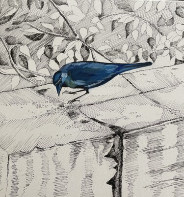 Painting titled "Breakfast" by Simple Mohanty Pani, Original Artwork, Ink Mounted on Wood Stretcher frame