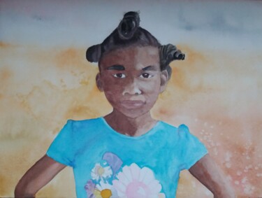 Peinture intitulée "Fillette malgache a…" par Pascale Coutoux, Œuvre d'art originale, Aquarelle