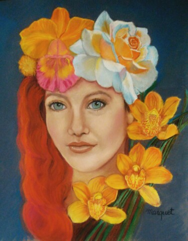 "Jolie rousse" başlıklı Resim Claudine Marquet tarafından, Orijinal sanat, Pastel