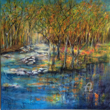 Peinture intitulée "Au fil de l'eau" par Marie-Christine Daubioul (christinearts), Œuvre d'art originale, Acrylique Monté su…
