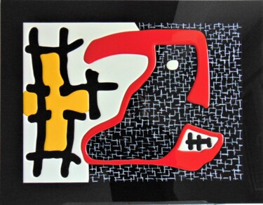 Schilderij getiteld "Red escapes again" door Carlos Castanedo, Origineel Kunstwerk, Hars Gemonteerd op Houten paneel