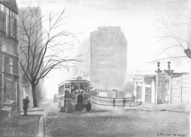 Рисунок под названием "Rue de Ménilmontant" - Gérard Rouyer (Gégé), Подлинное произведение искусства, Карандаш