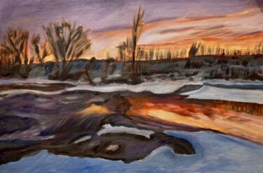 Painting titled "Chaud froid" by Karine Dessans, Original Artwork, Oil Mounted on Wood Stretcher frame