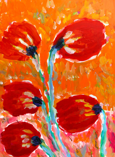 Fleurs flammes Peinture intitulée "Fleurs flammes" par Jean Mirre, Œuvre d'art originale, Huile