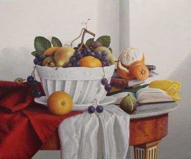 Le compotier d'abondance ! Peinture intitulée "Le compotier d'abon…" par Reza Sarrafi, Œuvre d'art originale, Huile Monté sur Châssis en bois