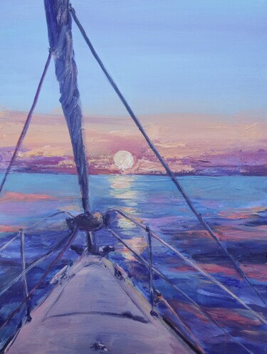 绘画 标题为“SAILS, SEA AND SUN…” 由Dina Aseeva, 原创艺术品, 丙烯 安装在木质担架架上