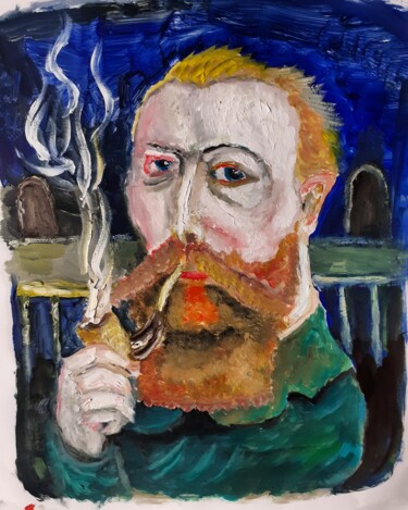 绘画 标题为“A Man Who Smoke” 由Amazeigh Bouzékri, 原创艺术品, 油