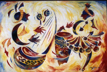 제목이 "Musique Africaine"인 미술작품 Augustin Tshimpe Wa Nzambi로, 원작, 기름