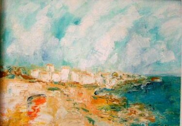 Peinture intitulée "Village cotier" par Christiane Casanova, Œuvre d'art originale