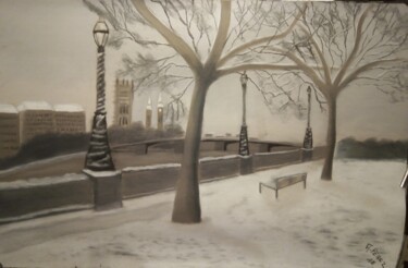 Drawing titled "La Tamise sous la n…" by Anthony Perez, Original Artwork, Pastel