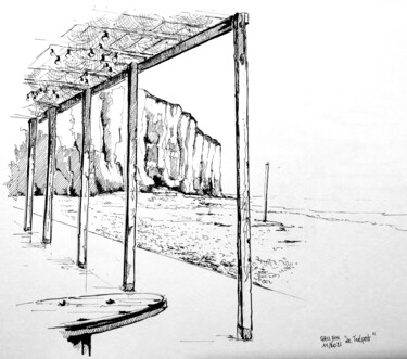 제목이 "Plage du Tréport"인 그림 Veronique Gaudin로, 원작, 잉크