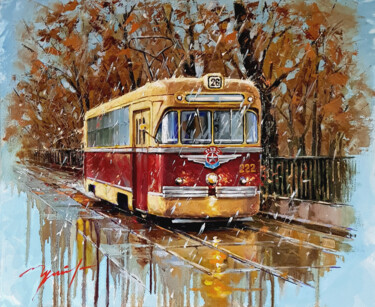 Painting titled "Первый снег на Шабо…" by Evgenii Gusev, Original Artwork, Oil