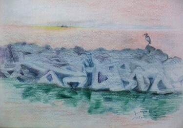 Dibujo titulada "Un héron sur un tét…" por Etsuko Migii, Obra de arte original, Acuarela