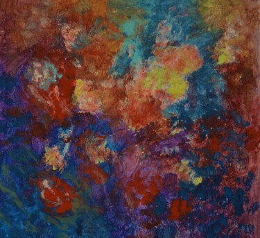 Red Flowers. Abstract. Картина под названием "Red Flowers. Abstra…" - Julia Leon, Подлинное произведение искусства, Акрил Установлен на Деревянная…