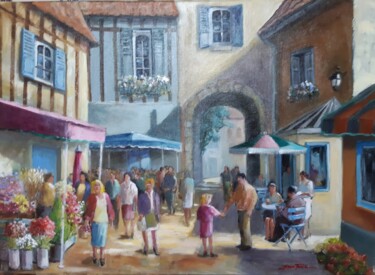 Peinture intitulée "le marché du dimanc…" par Jean Senterre, Œuvre d'art originale, Huile
