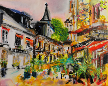 Rue au printemps normand Peinture intitulée "Rue au printemps no…" par Muriel Cayet, Œuvre d'art originale, Acrylique Monté sur Châssis en bois