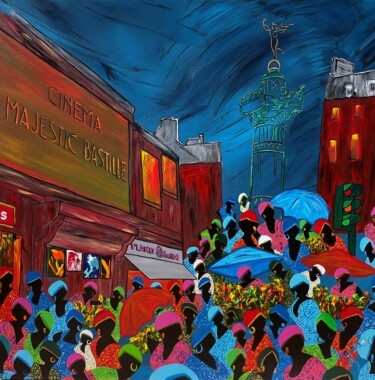 Peinture intitulée "Le marché de Bastil…" par Nadodo, Œuvre d'art originale, Acrylique Monté sur Châssis en bois