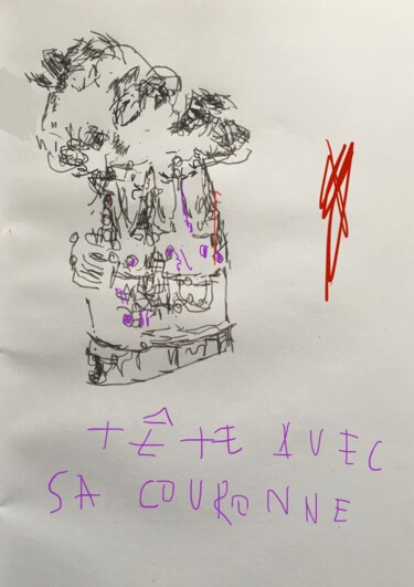 Dessin intitulée "Tête avec sa couron…" par Olga Richir, Œuvre d'art originale, Stylo à bille