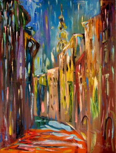 Pittura intitolato "Summer rain in Riga" da Tatjana Gurbo, Opera d'arte originale, Olio