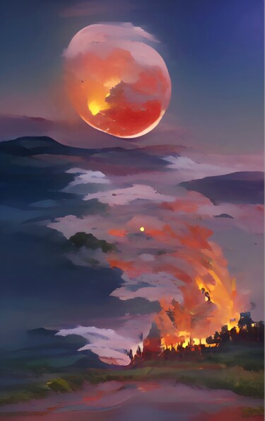 Digital Arts titled "MOON ON FIRE" by Mahesh Tolani, Original Artwork, 3D Modeling