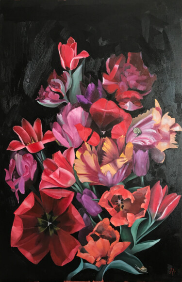 "TULIPS" başlıklı Tablo Anastasija Terskiha tarafından, Orijinal sanat, Petrol Ahşap Sedye çerçevesi üzerine monte edilmiş