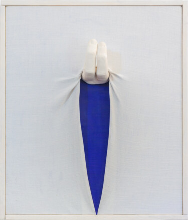 Sculpture titled "Blu n°2" by Alessandro Flavio Bruno, Original Artwork, Terra cotta Mounted on Wood Panel