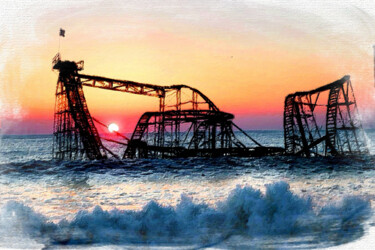 Roller Coaster After Sandy 绘画 标题为“Roller Coaster Afte…” 由Tony Rubino, 原创艺术品, 丙烯 安装在木质担架架上