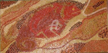 Sculpture titled "le Caméléon" by Atchama, Original Artwork, Mosaic