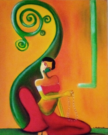 Peinture intitulée "le collier de perles" par Claudie Thedevuide, Œuvre d'art originale, Huile Monté sur Châssis en bois