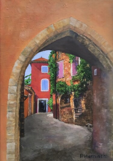 Peinture intitulée "Porte du beffroi" par Pascale Harnisch, Œuvre d'art originale, Huile