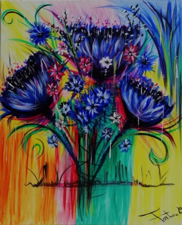 Un bouquet de printemps Painting titled "Un bouquet de print…" by Cindy Fontana, Original Artwork, Acrylic Mounted on Wood Stretcher frame