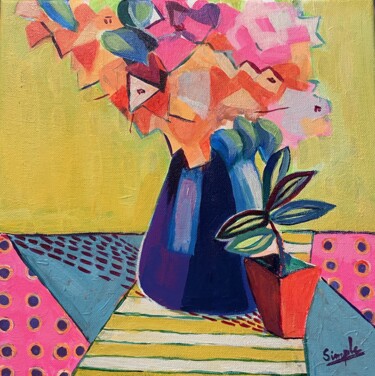 Painting titled "Bougainvillea In a…" by Simple Mohanty Pani, Original Artwork, Acrylic Mounted on Wood Stretcher frame